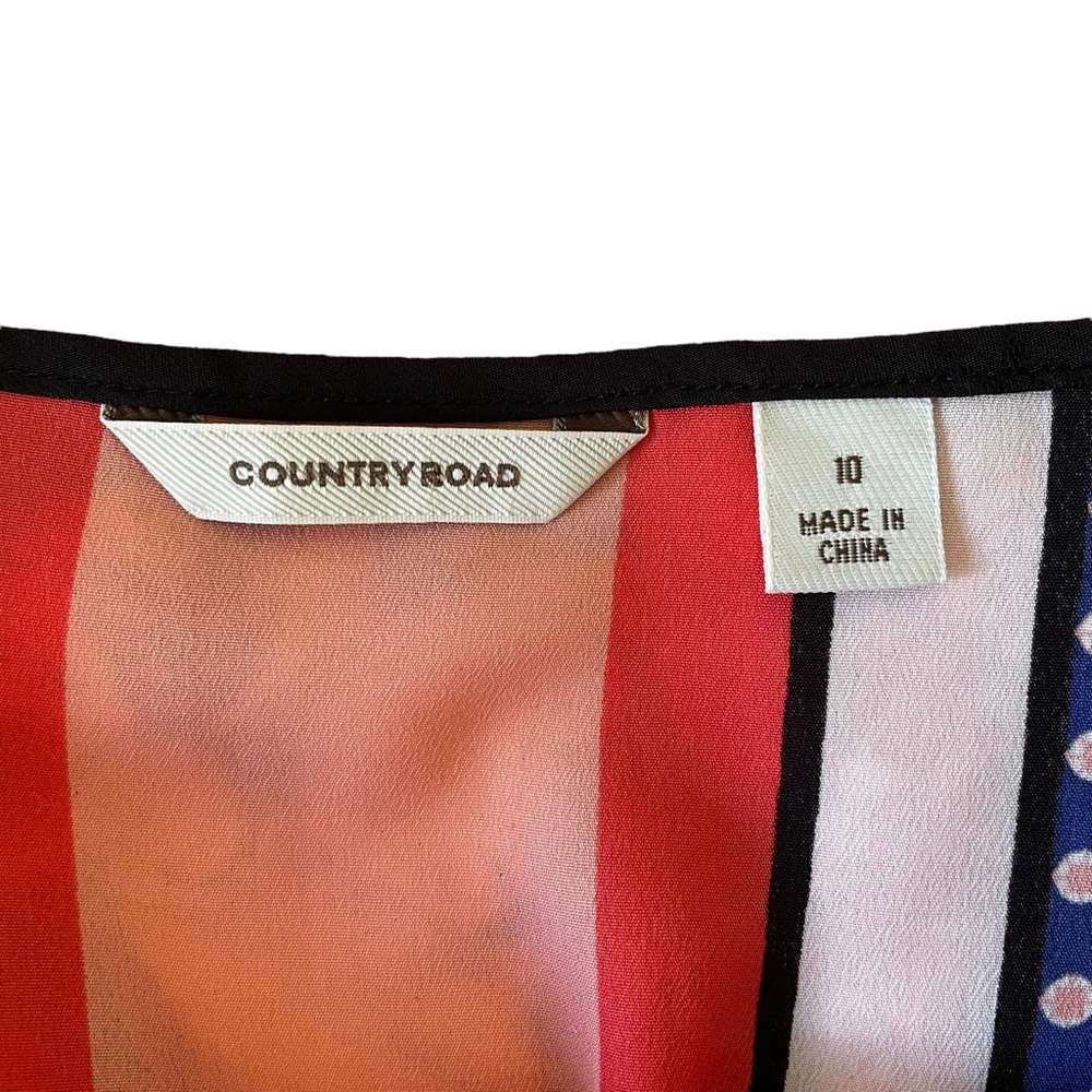 COUNTRY ROAD Sz10 blue, red and white 3/4 sleeve dress with zipper details 🥇 - Picture 9 of 10
